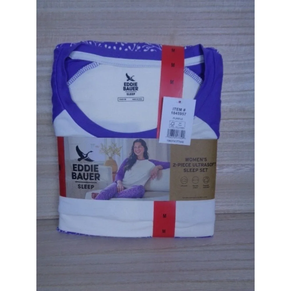 Eddie Bauer PJs 2-piece Set Medium Ultrasoft Pajama Sleep Set Purple/White‎